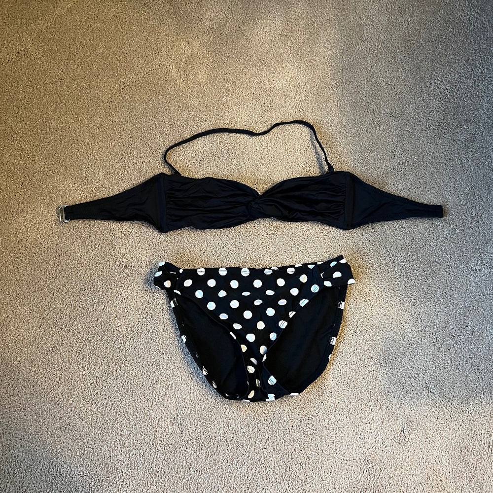 Mossimo Bikini Black Top Black Polka Dot Bottom Size S